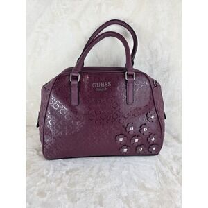 Guess‎ Embossed Monogram Floral Satchel Handbag Deep Plum Purple